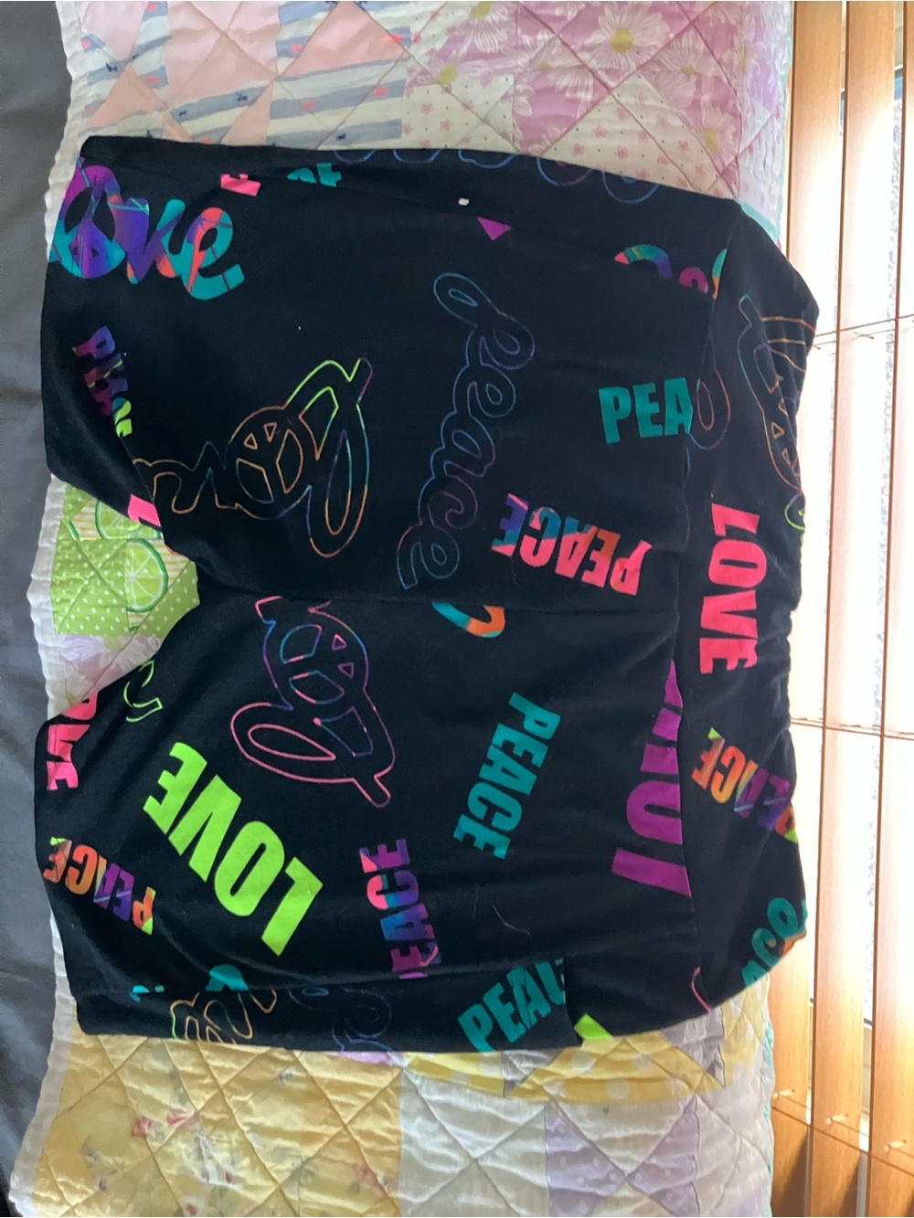 No Boundaries Black Shorts with Neon Love & Peace Print